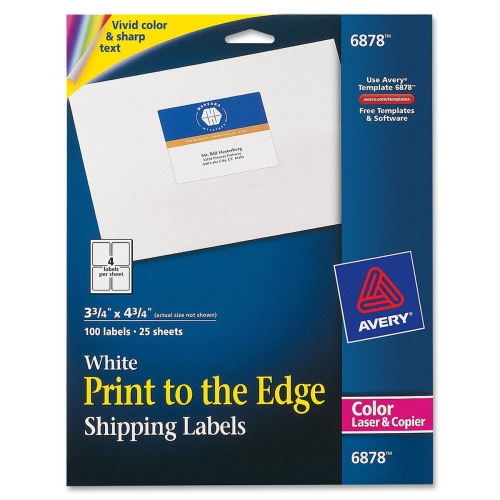 Avery Shipping Labels, Sure Feed, 3-3/4 3.75' Height x 4.75' Width - Rectangle - Laser - White - Paper - 4 / Sheet - 100 Total Label(s) - 5