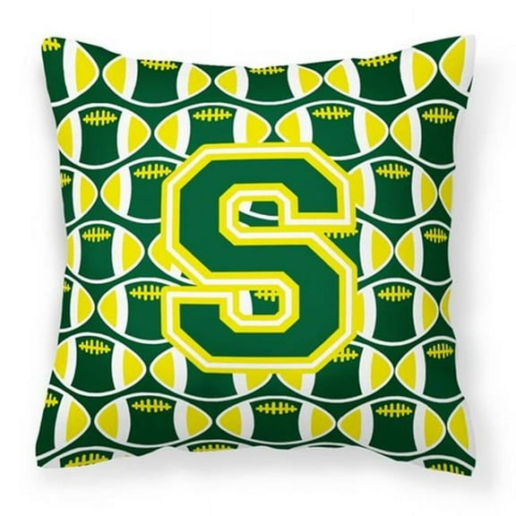 Carolines Treasures CJ1075-SPW1414 Letter S Football Green & Yellow Fabric Decorative Pillow