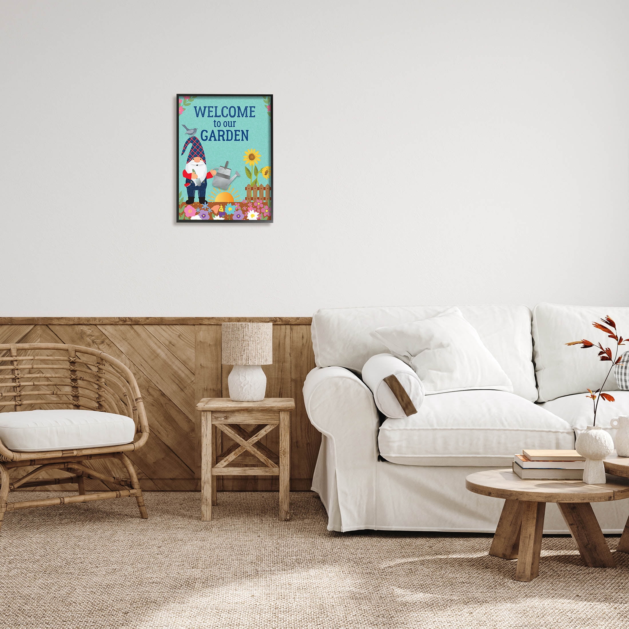 Welcome To Our Garden Phrase Fairy Tales & Fantasy Graphic Art Black Framed Art Print Wall Art