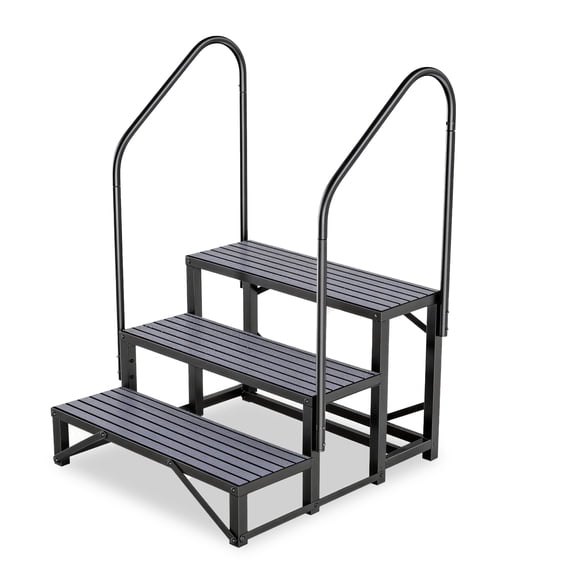 PRIJESSE Rv Steps with Handrail 3 Step,Hot Tub Steps with Anti-Slip Mats,Heavy Duty Metal Mobile Home Stairs,Camper Steps for Travel Trailer,Portable Step Ladder for Spa,Pool and Porch