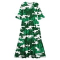 thumbnail image 4 of Little Girls Maxi Dress 4-14 Years Ruffle Half Sleeve Round Neck Floral Print Tiered Long Dress with Side Pockets Green F 5-6 Years, 4 of 7