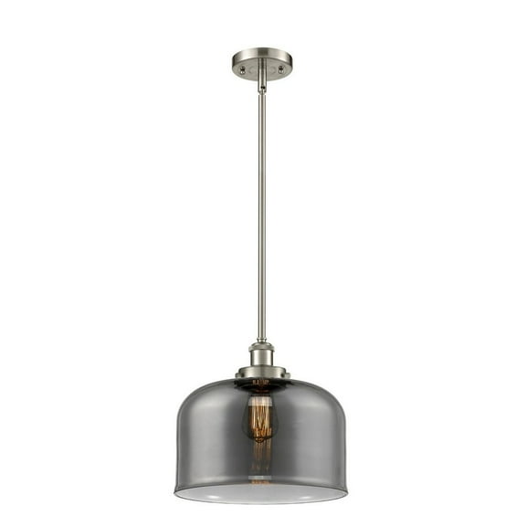 916-1S-SN-G73-L-Innovations Lighting-Bell - 1 Light Stem Hung Mini Pendant In Industrial Style-10 Inches Tall and 12 Inches Wide-Brushed Satin Nickel