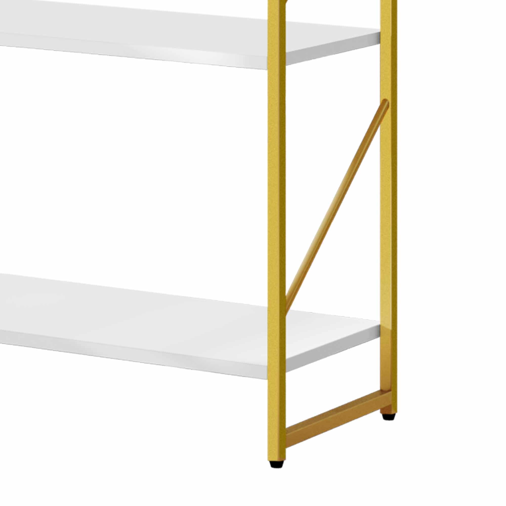Dextrus 5-Tier Bookshelf, Gold Bookcase, Industrial Freestanding Book Shelf Modern Open Display Storage Organizer Book Shelves for Bedroom, Living Room and Home Office, Gold and White