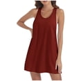 thumbnail image 1 of Mefallenssiah Femmes Col Rond Robe Femmes Casual Solide Couleur Bretelles V-Cou Pull Sans Manches Robe, 1 of 6