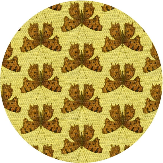 Ahgly Company Indoor Round Patterned Banana Yellow Area Rugs, 3' Round