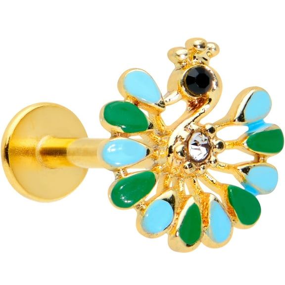 Body Candy Womens 16G PVD Steel Clear Black Peacock Labret Monroe Lip Ring Tragus Cartilage Stud 5/16