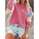 thumbnail image 3 of Sudadera con capucha Cuello redondo Manga larga Bloqueo de color Tops casuales de moda para mujer Rojo XXL, 3 of 6