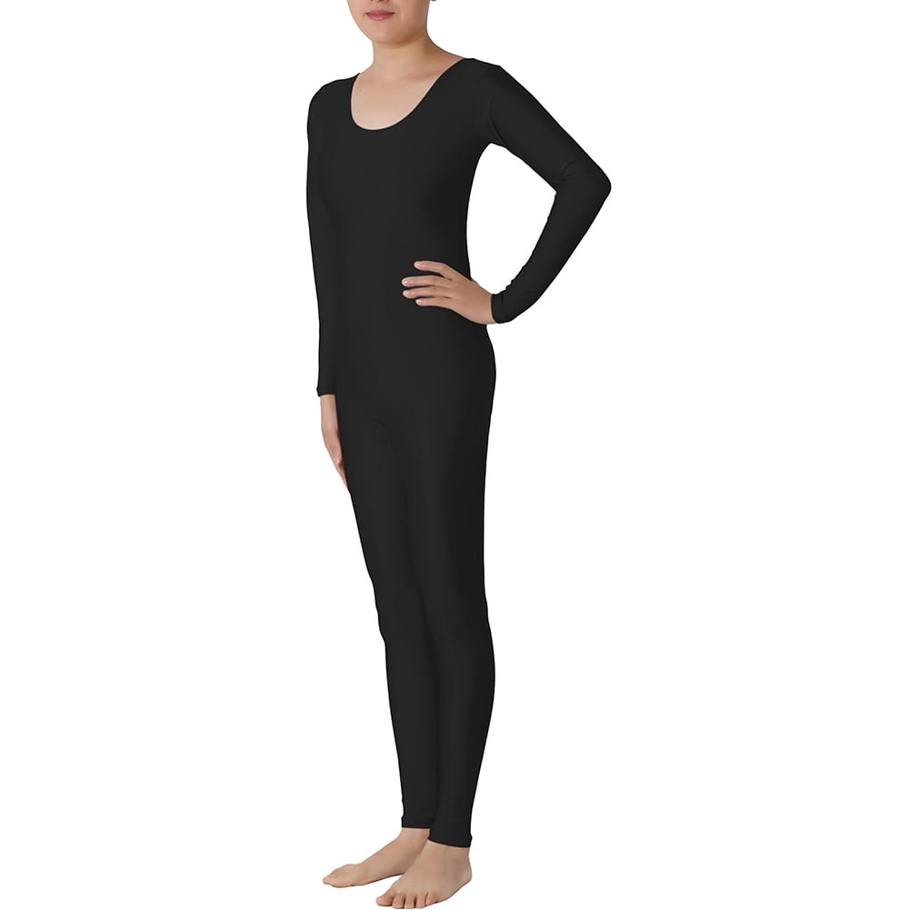 S chiwanji Womens Long Sleeve Unitard Bodysuit Full Body Scoop Neck Unitard Dance Costumes Black