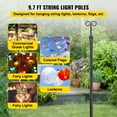 thumbnail image 2 of BENTISM String Light Poles, 2 Pack 9.7 ft, Outdoor Powder Coated Steel Lamp Post with Hooks to Hang Lantern and Flags, Decorate Garden, Backyard, Patio, Deck, for Party and Wedding, Black, 2 of 9
