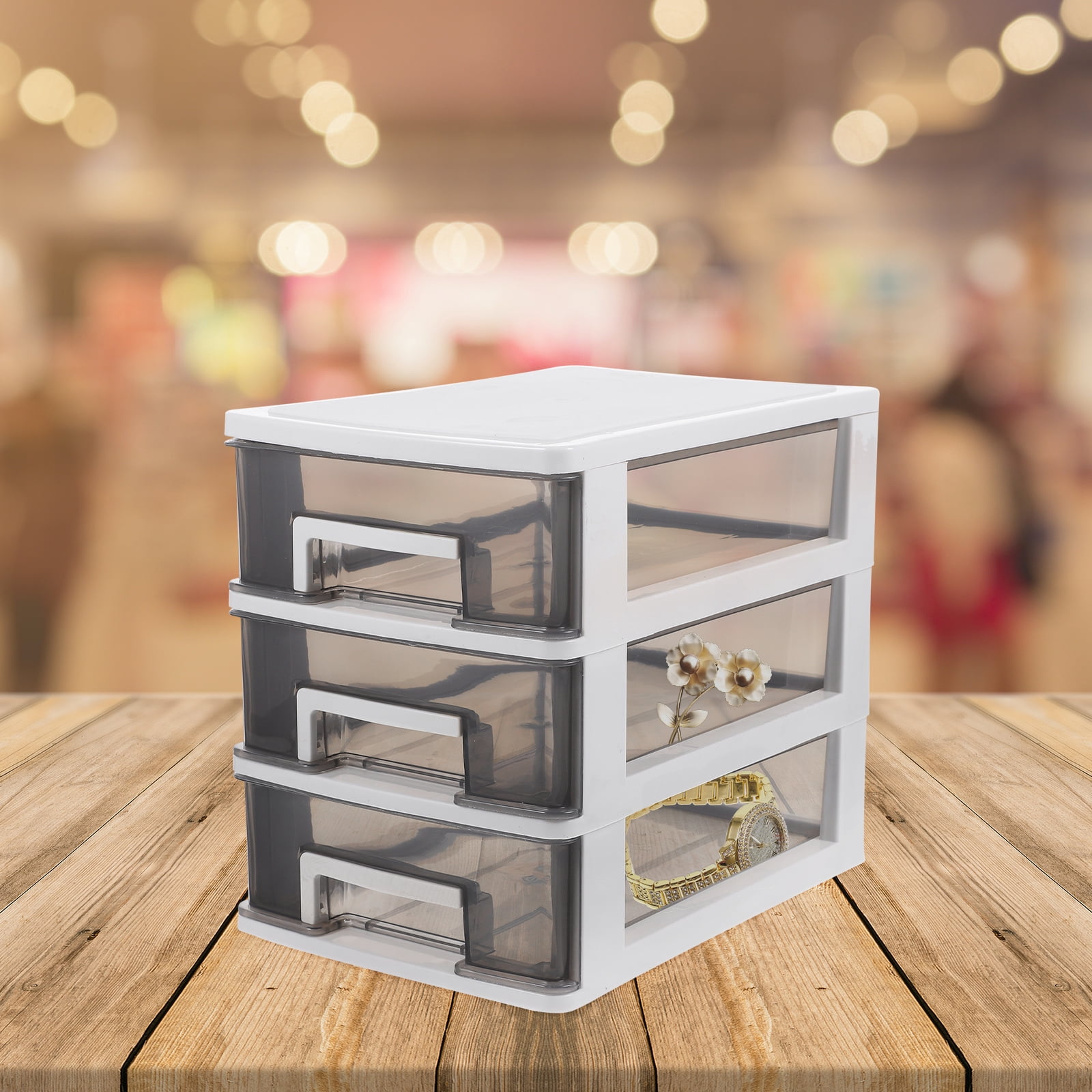 WHAMVOX Multi-Layer Desk Organizer Transparent Black 1Pcs 8.3X7.6X5.9In