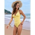 thumbnail image 4 of Women'S One Piece Swimsuit Deep V Neck Tummy Control Bathing Suit Double Straps Crisscross Swimwear Light Yellow M, 4 of 9