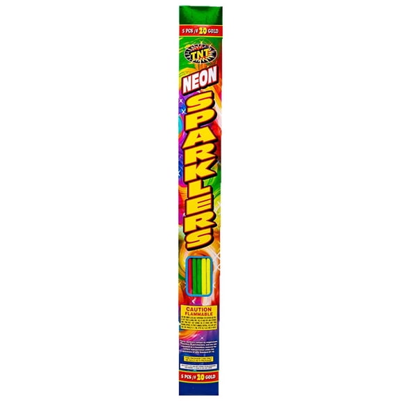 TNT Fireworks, Neon Sparklers, 5 Gold #20 Sparklers, 30 Total Sparklers Per Order