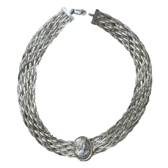Milor Choker Cameo Sterling Italian Herringbone Weave 15 1/2 Inch Necklace SC41