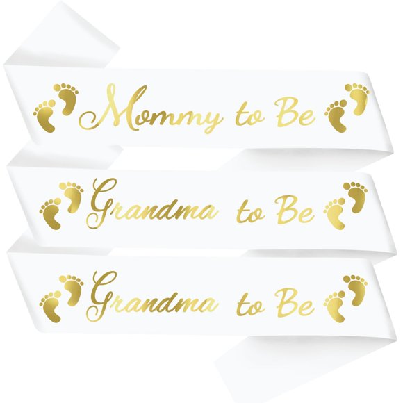 Maman à Tre Grand-Mère à 2 Ceintures - Décorations de Baby Shower Révélation de Genre Bienvenue Bébé Arrosage Baby Shower Écharpe Blanche Baby Shower - Maman Future - Écharpe avec Lettrage Doré