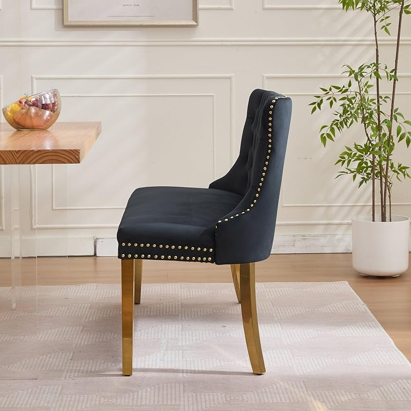 Modern Velvet Double Dining Loveseat Bench, 2 - Seat Tufted Wingback Bench with Handmade Buttons, Gold - Plated Steel Legs, Upholstered Armless Dining & Living Room Seating