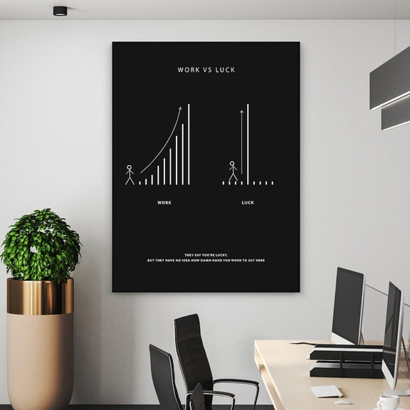 Modern Office Decor, Work Hard Vs Luck Poster, Motivational Quote Wall Art Home Decor, 8x12 UNFRAMED
