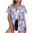 thumbnail image 3 of JURANMO Ladies Hawaiian Button Down Shirts Casual Short Sleeve Lapel Summer Blouse Fashion Floral Tropical Print Tunic Tops Pink L Prime Sales, 3 of 6