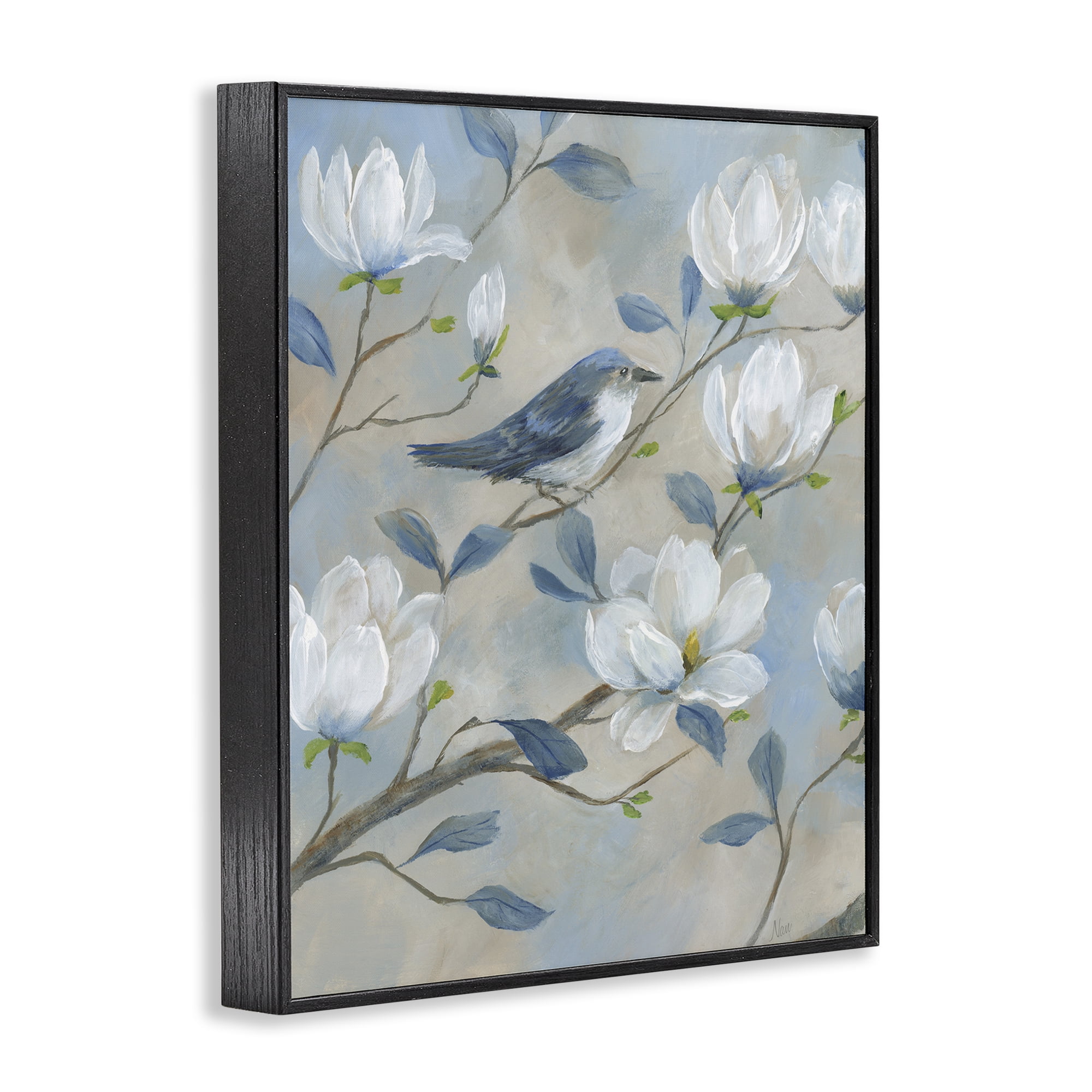 Stupell Industries Blue Bird & Magnolia Black Framed Giclee Art, design by Nan