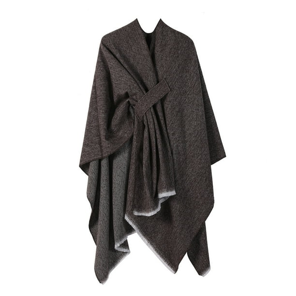 Chal de mujer de punto liso con abertura en la barra, ideal para combinar con un chal de invierno de poliéster.