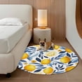 thumbnail image 2 of Round Area Rug 8Ft, Yellow Lemon Non-slip Area Rugs Carpet for Living Room/Bedroom/Bathroom/Kitchen, Blue Flower Leaves Spring Summer Plant Washable Throw Floor Mat Indoor Outdoor Entrance Doormat, 2 of 9