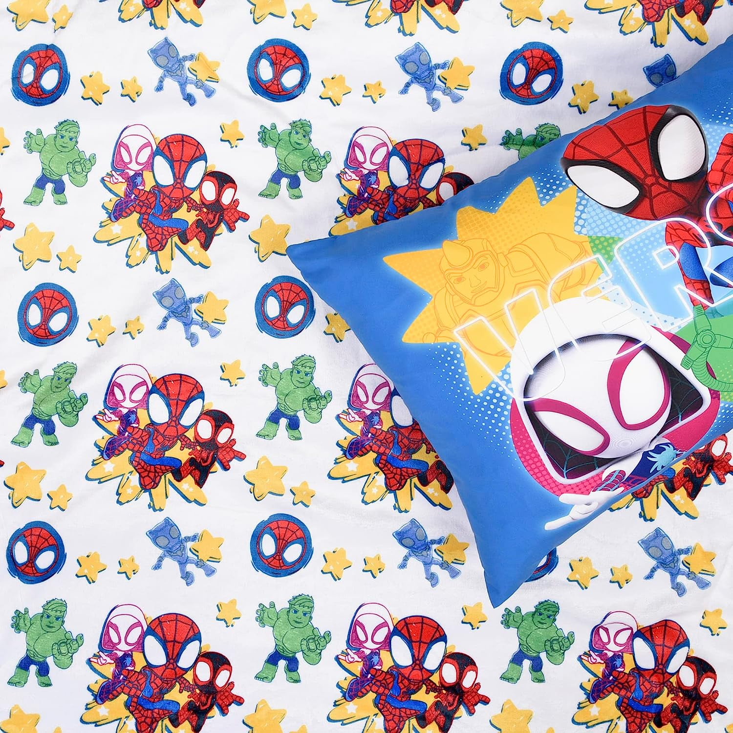 Spidey & His Amazing Friends Toddler Sheet Set for Kids - 3 Pcs Bedding Set - Pillowcase , Comforter and Fitted Sheet