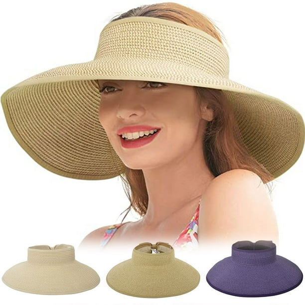 Sun Visor for Women Wide Brim Rollup Straw Hat Women Beach Visor