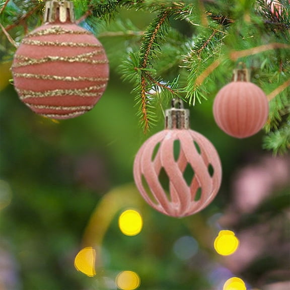Deeceymbur 12 Pcs Mini Flocked Multi-Style Christmas Balls Cozy Festive Tree Party Decor Set 1.57Inch