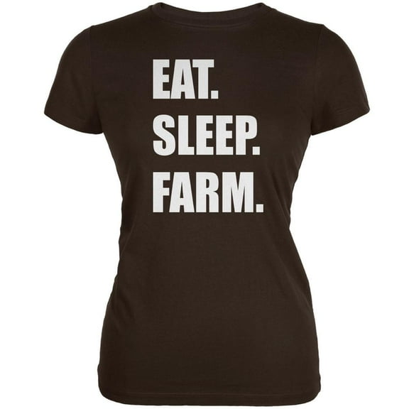 Eat Sleep Farm Brown Juniors Soft T-Shirt - Small