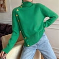 thumbnail image 6 of Women'S Long Sleeve Sweater with Gold Buttons Loose Fit Knitted Pullover Casual Tops Green XXL, 6 of 7