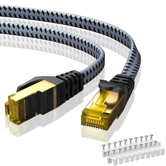 UTAH-Cat 8 Ethernet Cable 125 FT, 40Gbps 2000Mhz High Speed Cat8 Network LAN Patch Cord, Nylon Braided High Duty Shielded RJ45 Flat Internet Cable with Clips for Indoor Outdoor - 125 Feet (Grey)