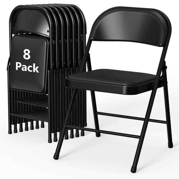 HOUSNIFLEX 8-Pack PU Leather Padded Folding Chair, Heavy Duty Portable Folding Chair with Metal Frame, No Assembly Indoor Outdoor Chair, Black