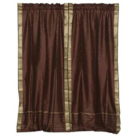Brown Rod Pocket Sheer Sari Curtain Drape Panel Piece