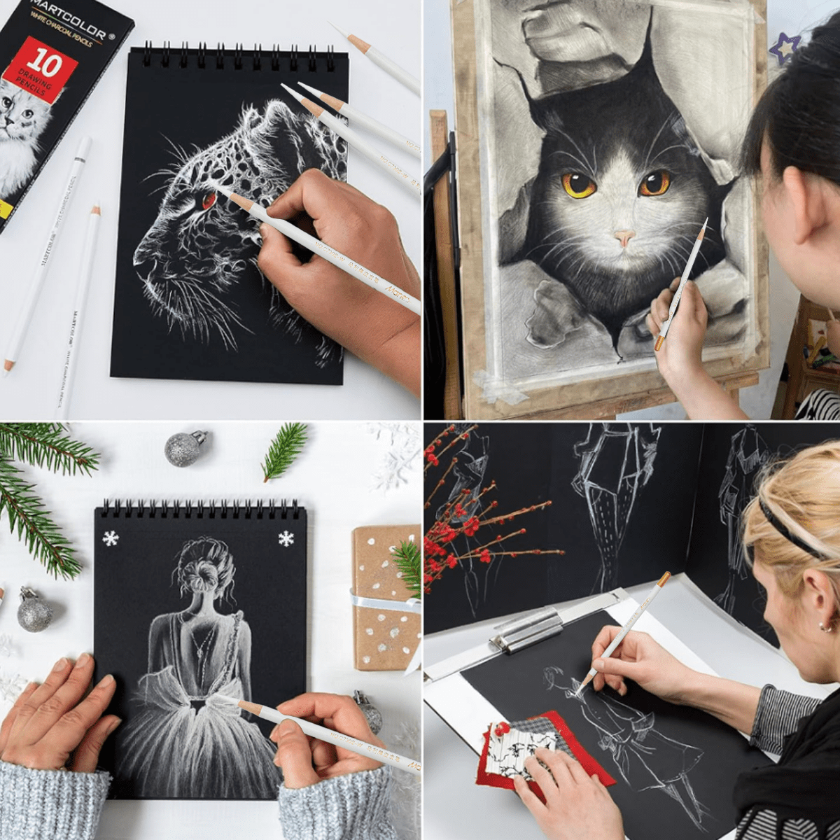 Marie's Professional White Charcoal Pencil, 60 Pieces-Highlights & Blending, Artist Drawing Pencil, Charcoal Drawing, Portrait