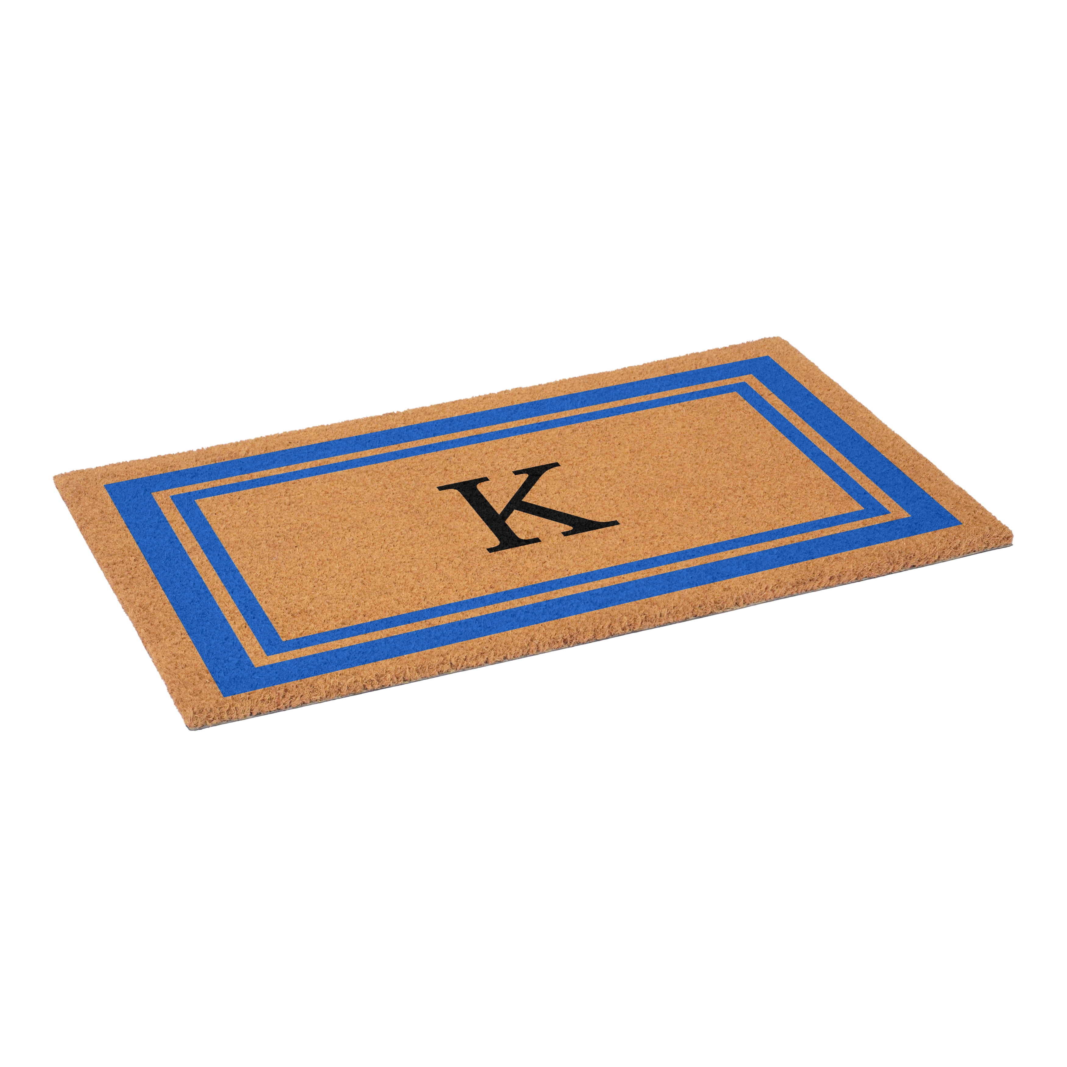 Blue Border Monogram Doormat (Letter K)