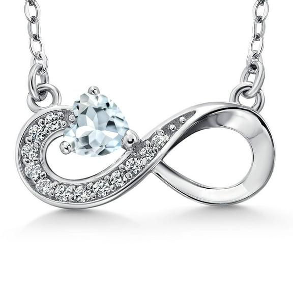 Gem Stone King 925 Sterling Silver Sky Blue Aquamarine Infinity Pendant Necklace for Women (0.40 Cttw, Heart Shape 4MM, with 18 inch Silver Chain)