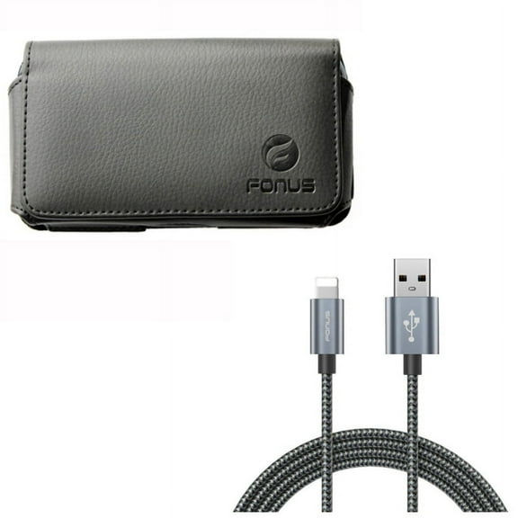 Case Belt Clip w 10ft USB Cable for iPhone 8/7/6S/6 - Leather Swivel Holster Loops Cover, Charger Cord Power Wire Braided Long for iPhone 8/7/6S/6 Models