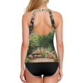 thumbnail image 2 of Women's Printed Tankini Top - High Elasticity Slim-Fit Swimsuit with Removable Straps & Cups, Perfect for Beach & Pool Parties，A Flower Gate, 2 of 7
