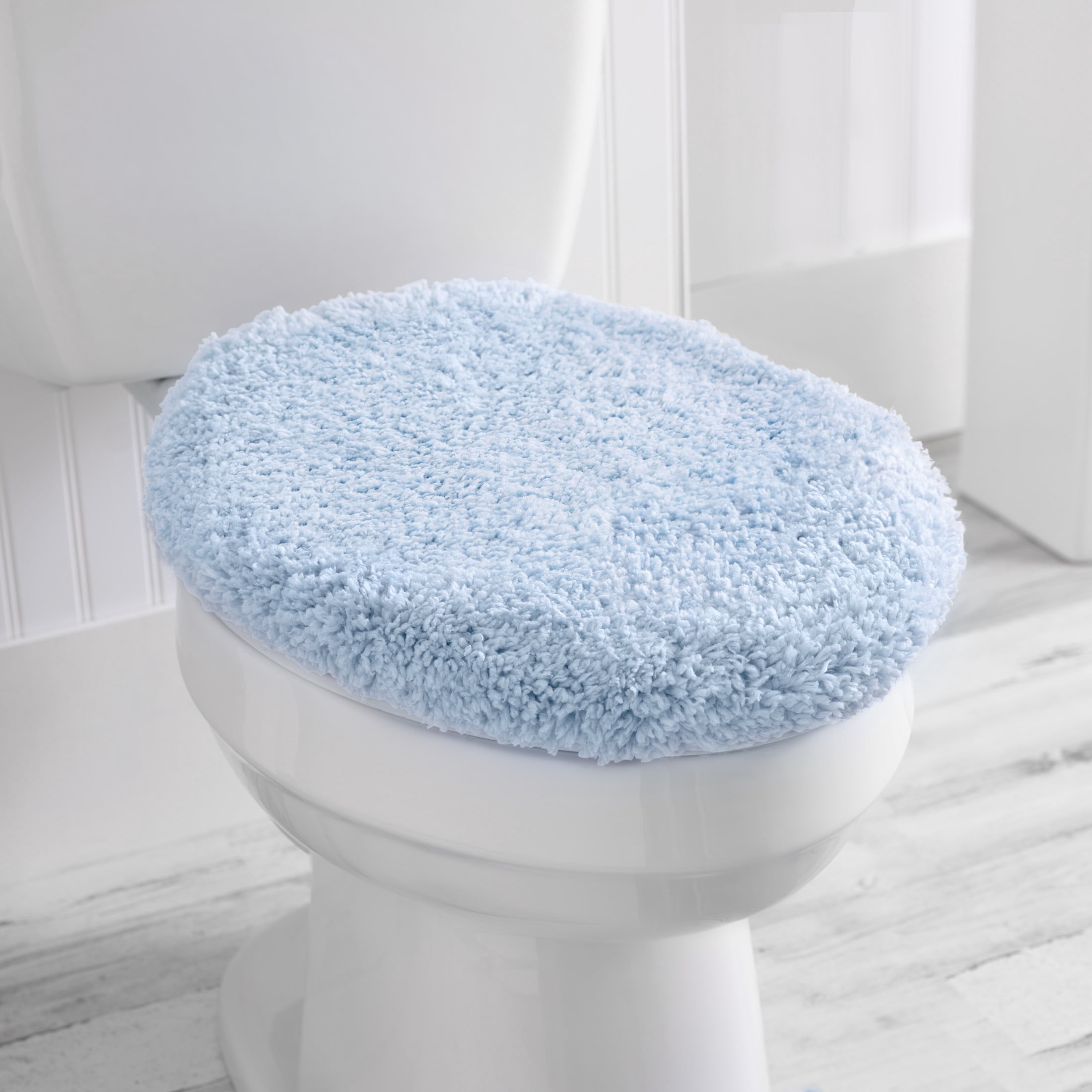 Mainstays Basic Polyester Toilet Lid Cover, Blue Shell, 19" x 22"