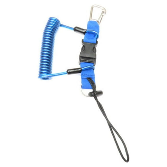 Soidarity Cámara de bobina de buceo, cordones antipérdida, gancho de cuerda, resorte de doble extremo con bobinas en espiral, ganchos de Deportes acuáticos Azul