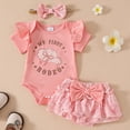thumbnail image 2 of CAUYDY Little Girls Summer Clothing Set Toddler Baby Fly Sleeve Romper & Graphic Skirt & Headband 3-Piece Outfit for Newborn Infant Girl 6-24 Months (Sizes 3-6 Months,D1-Pink), 2 of 9