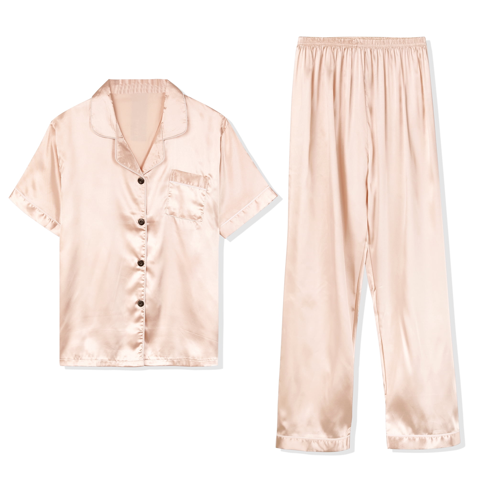 Unique Bargains Men's Button Down Satin Pajama Sets Short Sleeves Nightwear X-Large Rose Gold