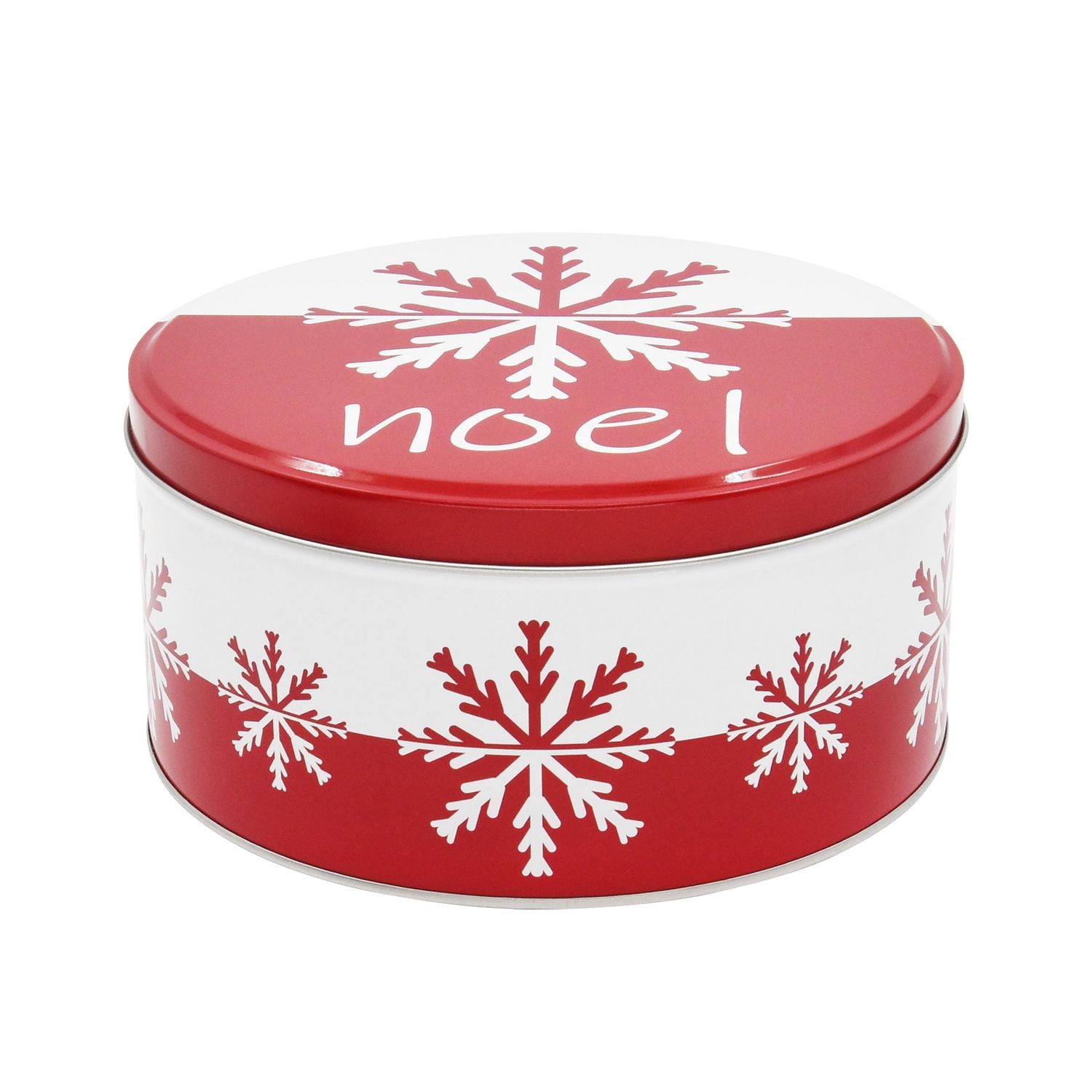 Holiday Time Christmas Red Snowflake Round Tin Gift Storage Container Large, 7.9 x 7.9 x 3.9 inches, 1 piece