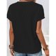 thumbnail image 3 of Top de manga corta para mujer, camisa con cuello redondo y dobladillo dividido, camisa informal de Color puro, Top holgado de verano, negro M, 3 of 5