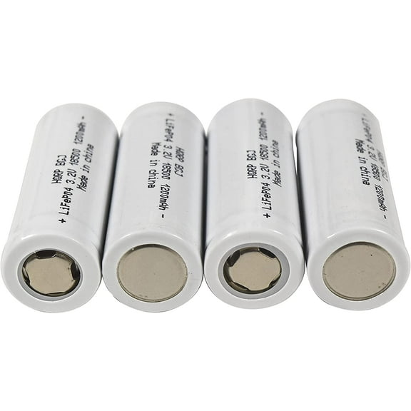 HQRP Battery 4-Pack 1200mAh IFR-18500 18500 3.2v LiFePO4 Compatible with Solar Garden Landscape Patio Light Spotlight Rechargeable with Flat Top 50mm