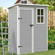 MRUAKA Outdoor Storage Shed 5x3 FT, Resin Garden Shed for Bike, Tool, Plastic Outside Sheds & Outdoor Storage Storage Box with Lockable Door for Backyard, Patio, Lawn, Sandstone