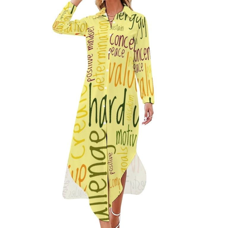 2024 Letters Word Art Casual Dress Motivational Words Aesthetic Dresses  Long Sleeve Elegant V Neck Custom Big Size Chiffon Dress