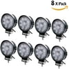 "Phenas 8Pcs 4"" 27W Round Flood LED Work Light Waterproof rate IP67 Super Bright Driving Light for ATV Jeep Wrangler 4x4 Rv Trailer Fishing Boat Tractor Truck, 2 Years Warranty"