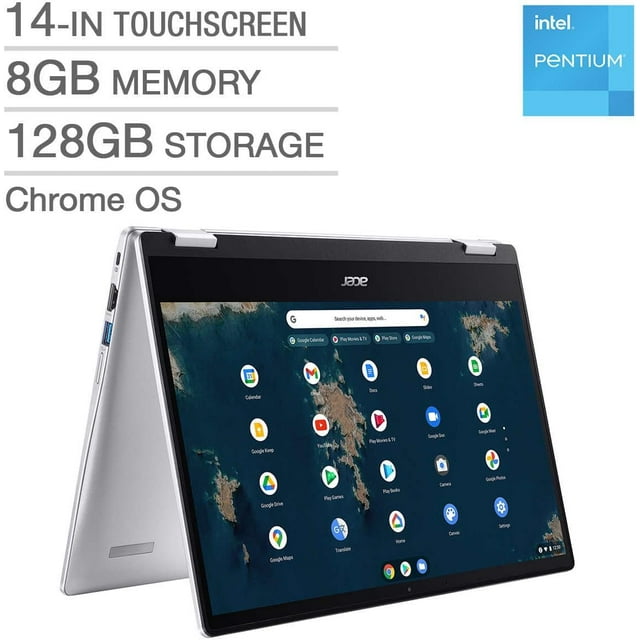 Acer Chromebook Tactile Convertible 14 Pouces 2-en-1 à Rotation - Intel N6000/ 8 Go de RAM/ Lecteur de Stockage Flash 128 Go/ Chrome - Excellent Remis à Neuf avec Garantie du Fabricant Acer de 1 An