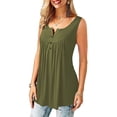 thumbnail image 3 of JustVH Blouse Décontractée Unie Henley Col en V pour Femmes Tunique Plissée à Boutons, 3 of 4