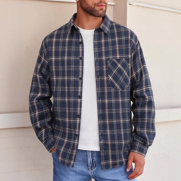 Maqroz Men's Flannel Plaid Button Down Shirt Plus Size Long Sleeve Casual Shirts Jacket Warm Shacket Outerwear with Chest Pocket
